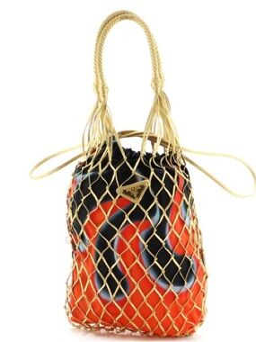 Prada Fishnet Tote Woven Leather and Printed Tessuto